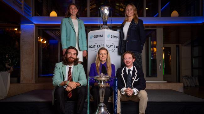 Top row, from left, Jenna Armstrong (CUBC Women's President) and Ella Stadler (Oxford). Bottom from left Seb Benzecry, The Boat Race LTD chair Siobhan Cassidy and Oxford's Louis Corrigan